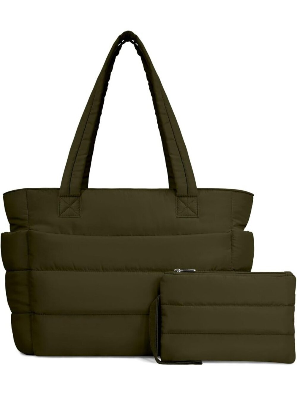 Women's Dark Green Travel lightweight Puffy Tote Handbag Quilted Shoulder Bag